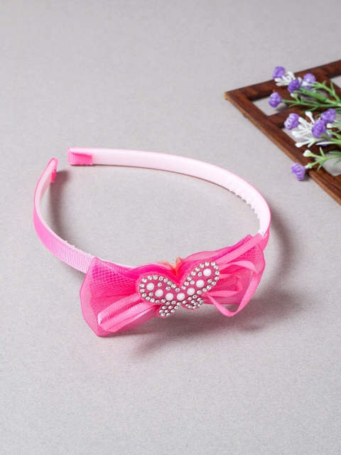 

Golden Peacock Women Pink & Silver-Toned Shiny Bow Knot Embellished Hairband