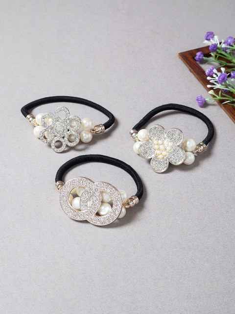 

Golden Peacock Women Black & White Set of 3 Embellished Ponytail Holders
