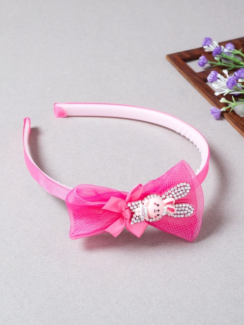 

Golden Peacock Women Pink & White Shiny Bow Knot Embellished Hairband