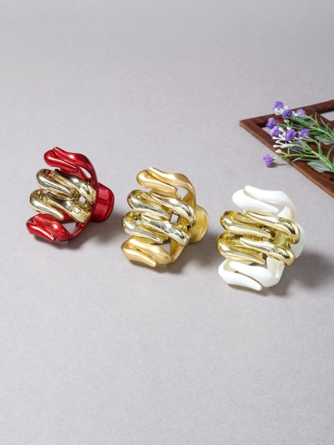 

Golden Peacock Women Set of 3 Gold-Toned & Red Claw Clips