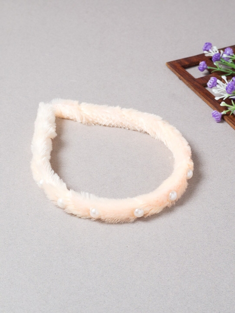

Golden Peacock Women Cream-Coloured Fur Hairband With Pearl