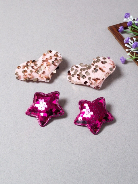 

Golden Peacock Women Set of 4 Beige & Fuchsia Embellished Alligator Hair Clip