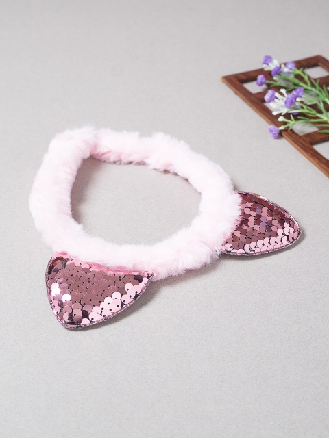 

Golden Peacock Women Pink Embellished Fur Hairband