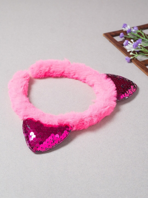 

Golden Peacock Women Pink Embellished Fur Hairband