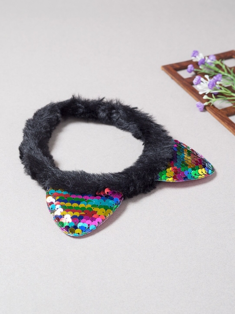 

Golden Peacock Women Multicolor Sequined Cat-Ears Black Fur Hair Band