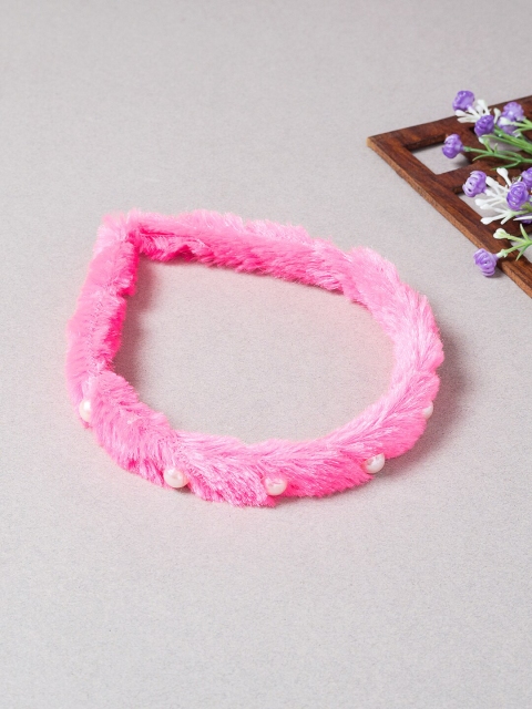 

Golden Peacock Women Pink Fur Hairband With Pearl