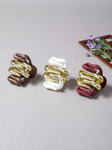 

Golden Peacock Women Set of 3 White & Gold-Toned Claw Clip
