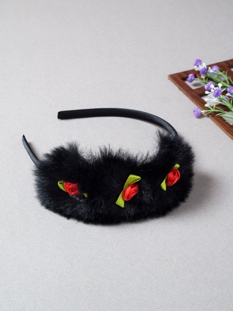 

Golden Peacock Women Black & Red Fur Hairband With Mini Roses