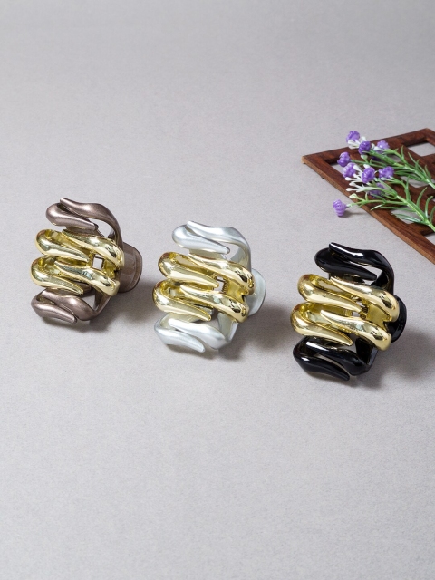 

Golden Peacock Women Set of 3 Gold-Toned & Black Claw Clips
