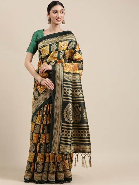 

SANGAM PRINTS Green Embellished Zardozi Art Silk Saree