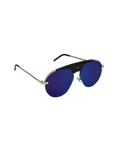 

Swiss Design Unisex Blue Lens & Silver-Toned Browline Sunglasses with UV Protected Lens