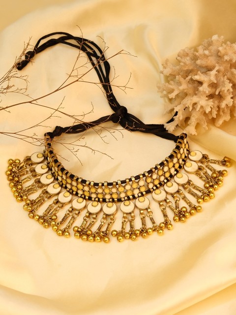 

Ayesha Gold-Plated White & Yellow Enamelled Statement Ghungroo Necklace
