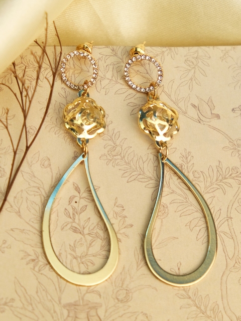 

Ayesha Gold-Toned Contemporary Diamante Long Teardrop Earrings