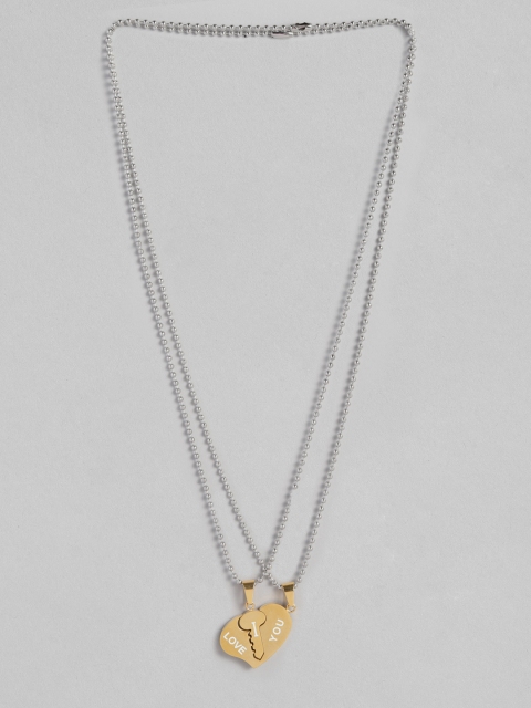 

Peora Silver & Gold-Toned I Love You Lock Key Heart Pendant Couple Necklace