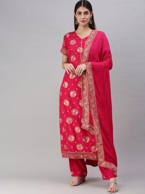 

Soch Magenta & Gold-Coloured Embroidered Art Silk Unstitched Dress Material