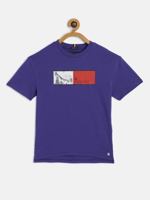 

Tommy Hilfiger Boys Blue Solid Printed Pure Organic Cotton T-shirt
