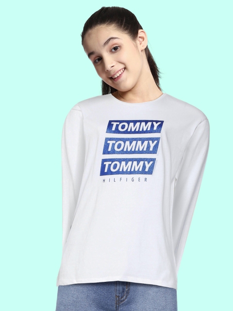 

Tommy Hilfiger Girls White Brand Logo Printed Organic Cotton T-shirt
