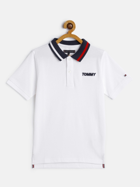 

Tommy Hilfiger Boys White Solid Polo Collar Pure Organic Cotton T-shirt
