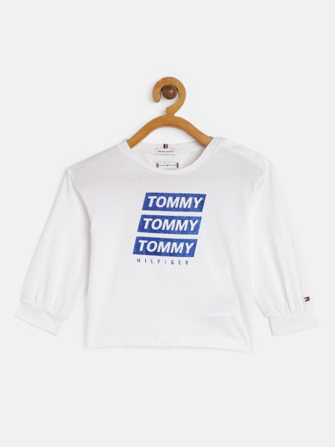

Tommy Hilfiger Girls White Brand Logo Printed Organic Cotton T-shirt