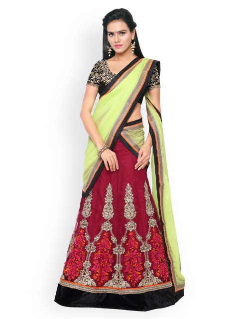 

Touch Trends Black & Maroon Net & Velvet Semi-Stitched Lehenga Choli with Dupatta