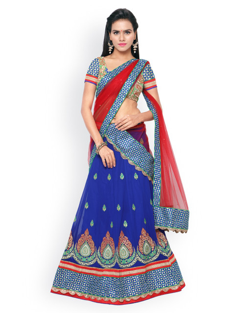 

Touch Trends Blue Raw Silk & Faux Georgette Semi-Stitched Lehenga Choli with Dupatta