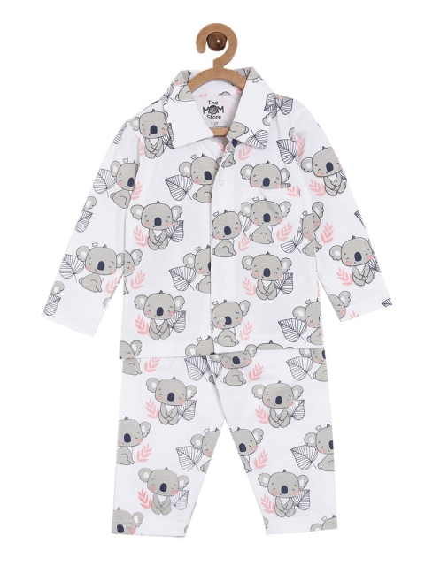 

The Mom Store Kids White & Grey Printed Night suit