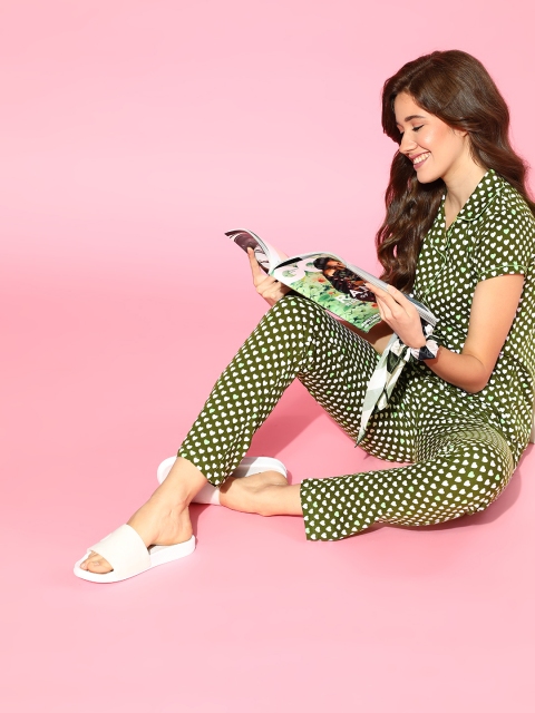 

Sweet Dreams Women Lovely Olive Conversational Printed Night Suit