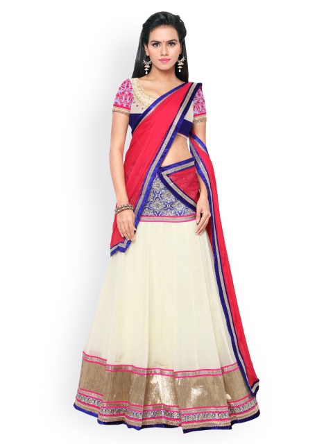 

Touch Trends Cream-Coloured Georgette & Velvet Semi-Stitched Lehenga Choli with Dupatta