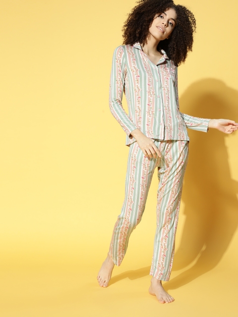 

Sweet Dreams Women Pretty Pink Striped Night suit