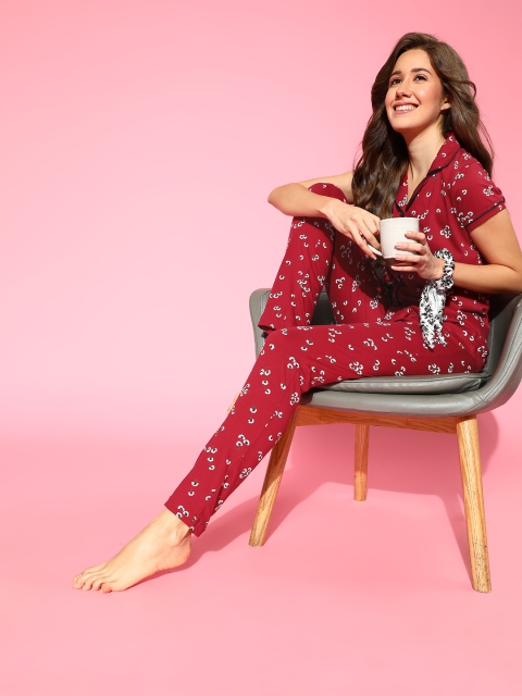 

Sweet Dreams Women Charming Maroon Floral Printed Night Suit
