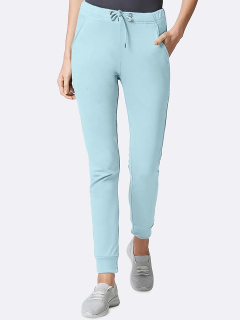 

Bewakoof Women Turquoise Blue Solid Cotton Regular Fit Joggers