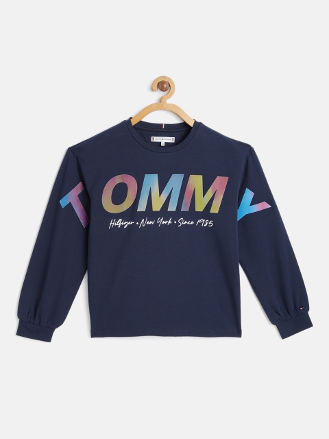 

Tommy Hilfiger Girls Navy Blue BG MULTI SHINE Brand Logo Printed Sweatshirt