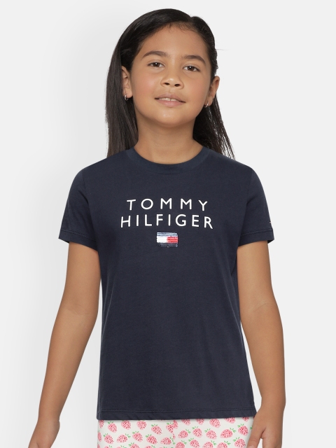 

Tommy Hilfiger Girls Navy Blue Embellished Organic Cotton T-shirt