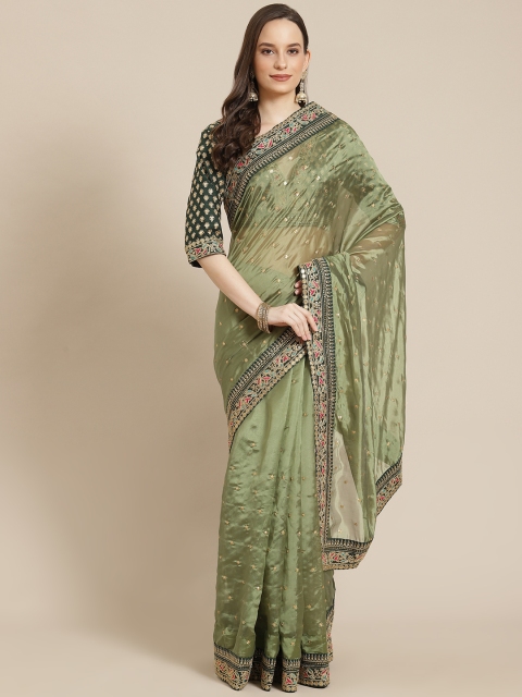 

Readiprint Fashions Green Embellished Sequinned Organza Tussar Saree