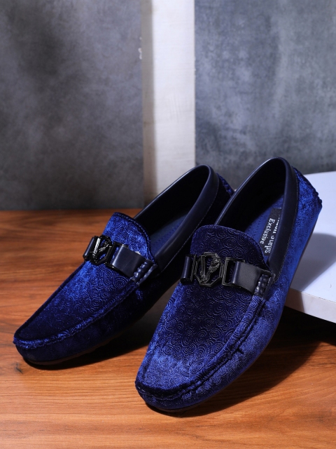 

LONDON STEPS Men Navy Blue Textured Formal Loafers