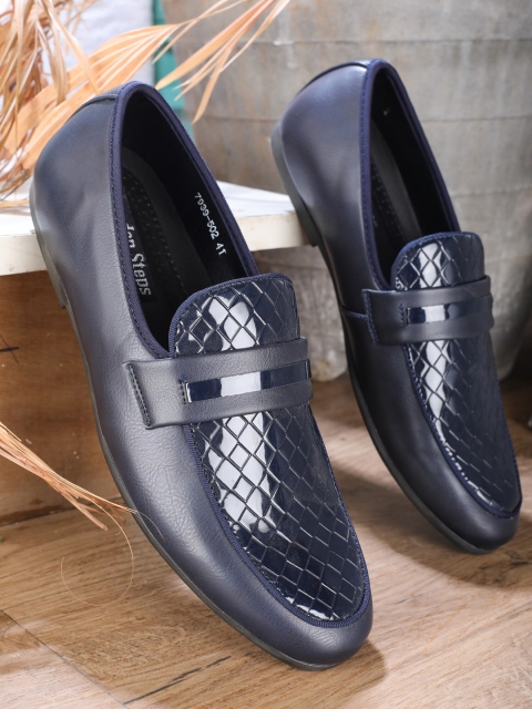 

LONDON STEPS Men Navy Blue Textured Formal Loafers