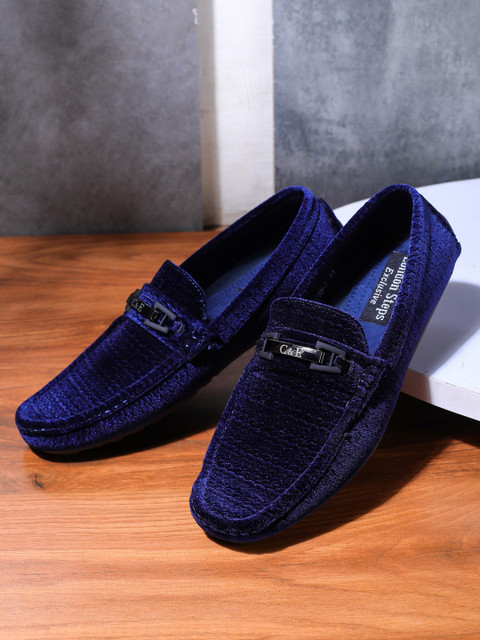 

LONDON STEPS Men Navy Blue Textured Formal Loafers