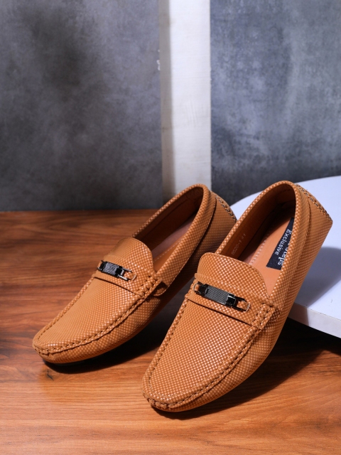 

LONDON STEPS Men Camel Brown Textured Formal Loafers