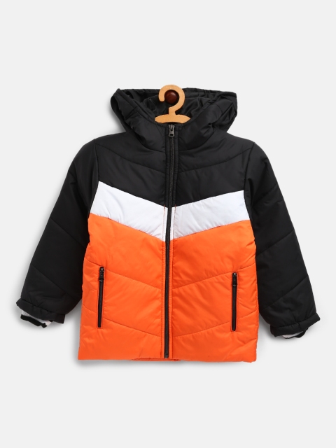 

Little Marco Boys Orange & Black Colourblocked Hooded Padded Jacket