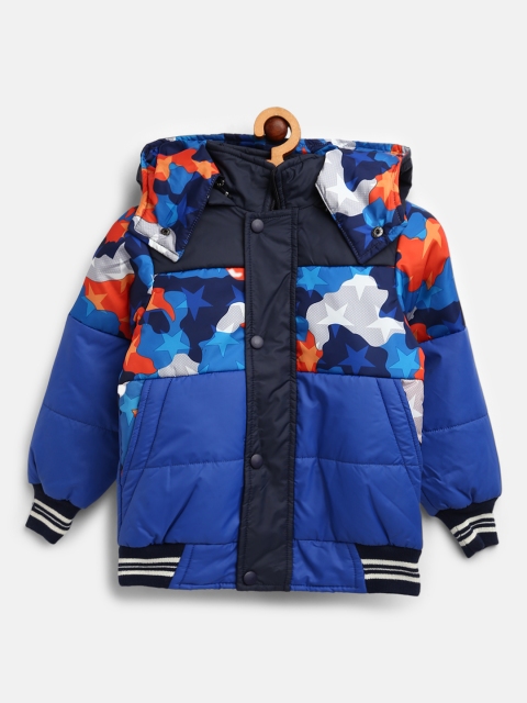 

Little Marco Boys Blue & Orange Camouflage Print Hooded Bomber Jacket