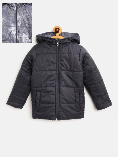 

Little Marco Boys Navy & White Printed Hooded Padded Jacket, Navy blue