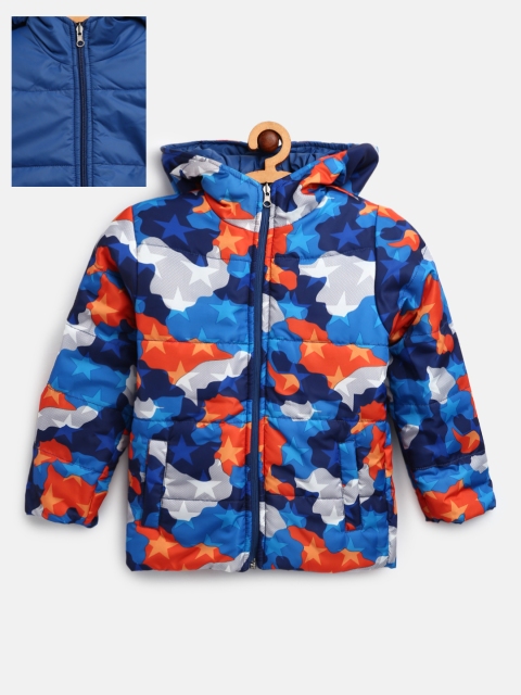 

Little Marco Boys Blue & Orange Camouflage Print Hooded Reversible Padded Jacket