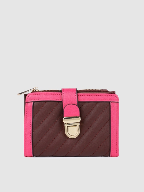 

Accessorize Women Burgundy & Pink Colourblocked Quilted Zip Around Wallet