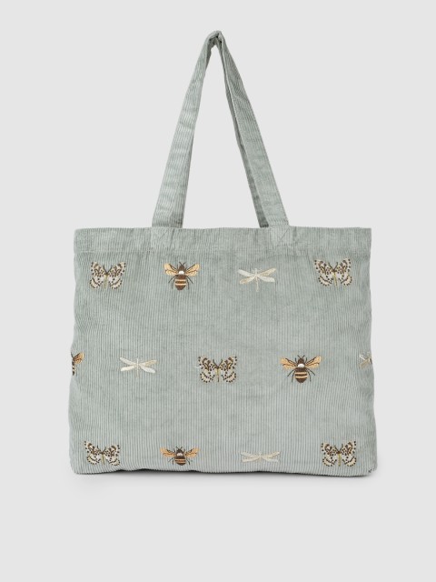 

Accessorize Green Self-Striped Insects Embroidered Cord Shopper Shoulder Bag