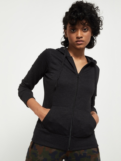 

max Women Charcoal Grey Solid Bomber Jacket