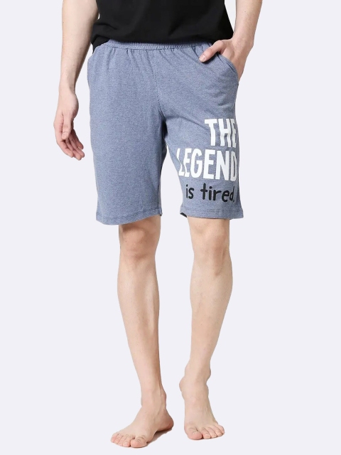

Bewakoof Men Blue & White Printed Lounge Shorts