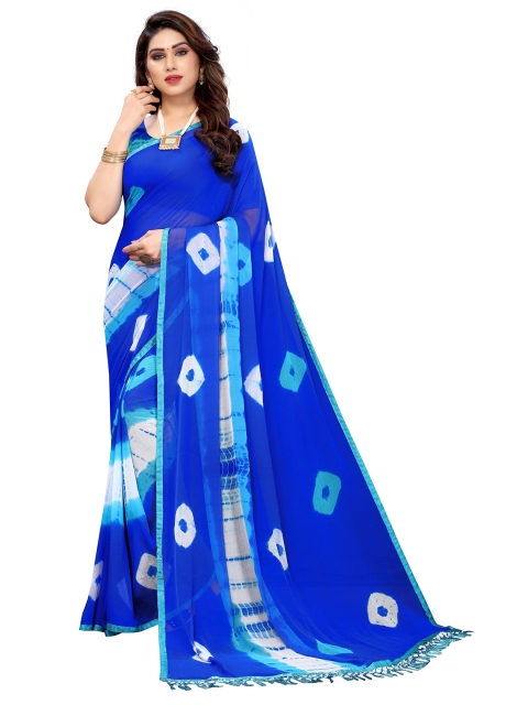 

KALINI Blue & White Bandhani Printed Pure Georgette Saree