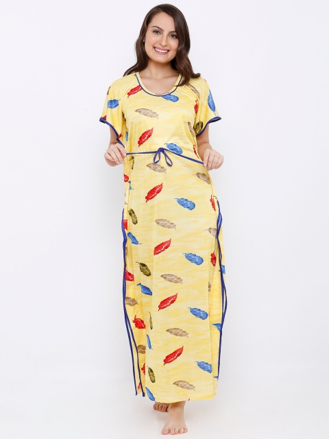 

Pretty Awesome Yellow Printed Maxi Kaftan Nightdress