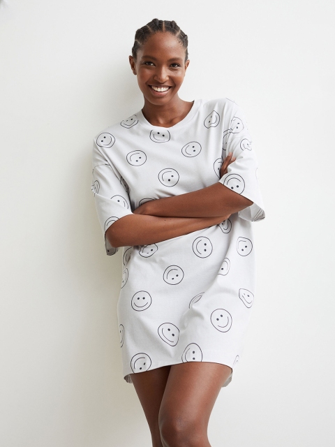

H&M Women Grey Printed Cotton Nightdress