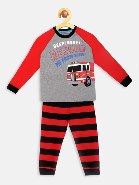 

Lazy Shark Boys Grey & Red Printed Night suit